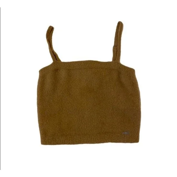 Fuzzy brown cropped soft Hollister Tank blouse Top M - Picture 11 of 12